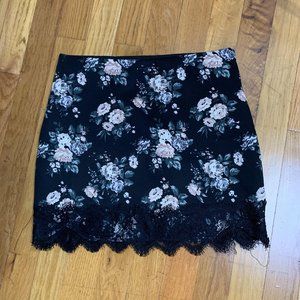 Forever 21 Floral Black Mini Skirt Lace Trim S